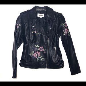 BB Dakota floral embroidered faux leather jacket.